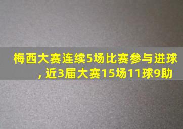 梅西大赛连续5场比赛参与进球, 近3届大赛15场11球9助